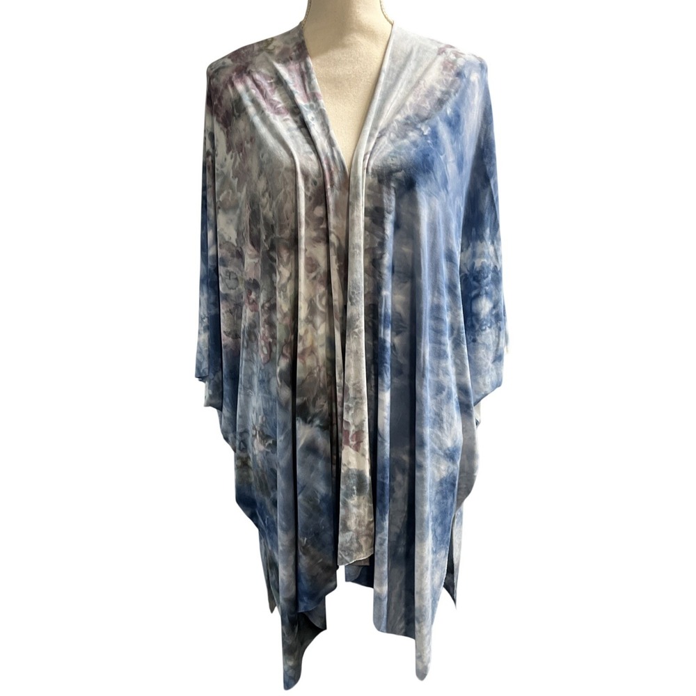 Butter by Kelsy Bamboo Throw Kimono Topper Blue Watercolor Floral Soft Artsy